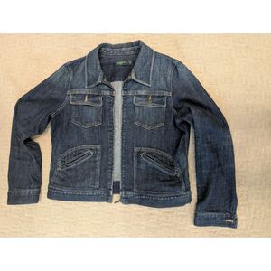 Lauren Ralph Lauren Denim Jacket Women Size XL Blue Cotton Stretch Full Zip